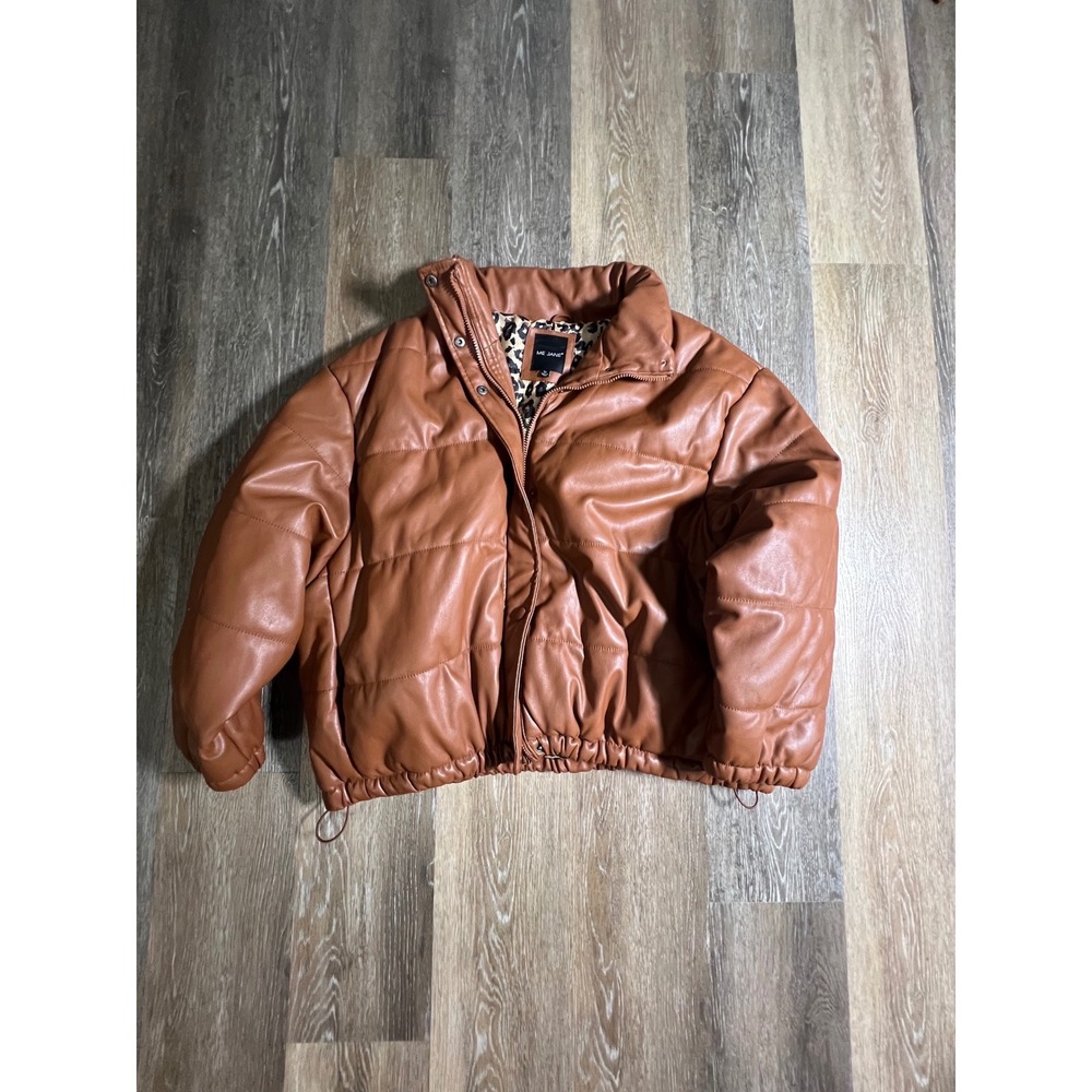 Me Jane Puffer‎ Jacket Womens 3X Brown Faux Leather Leopard Print Lining